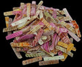 Assorted Color Sticks with Drilled Holes hand Cut from Pectin Shells, Sticks measuring 1 1/2 to 2"  Sold by the Ounce  60826