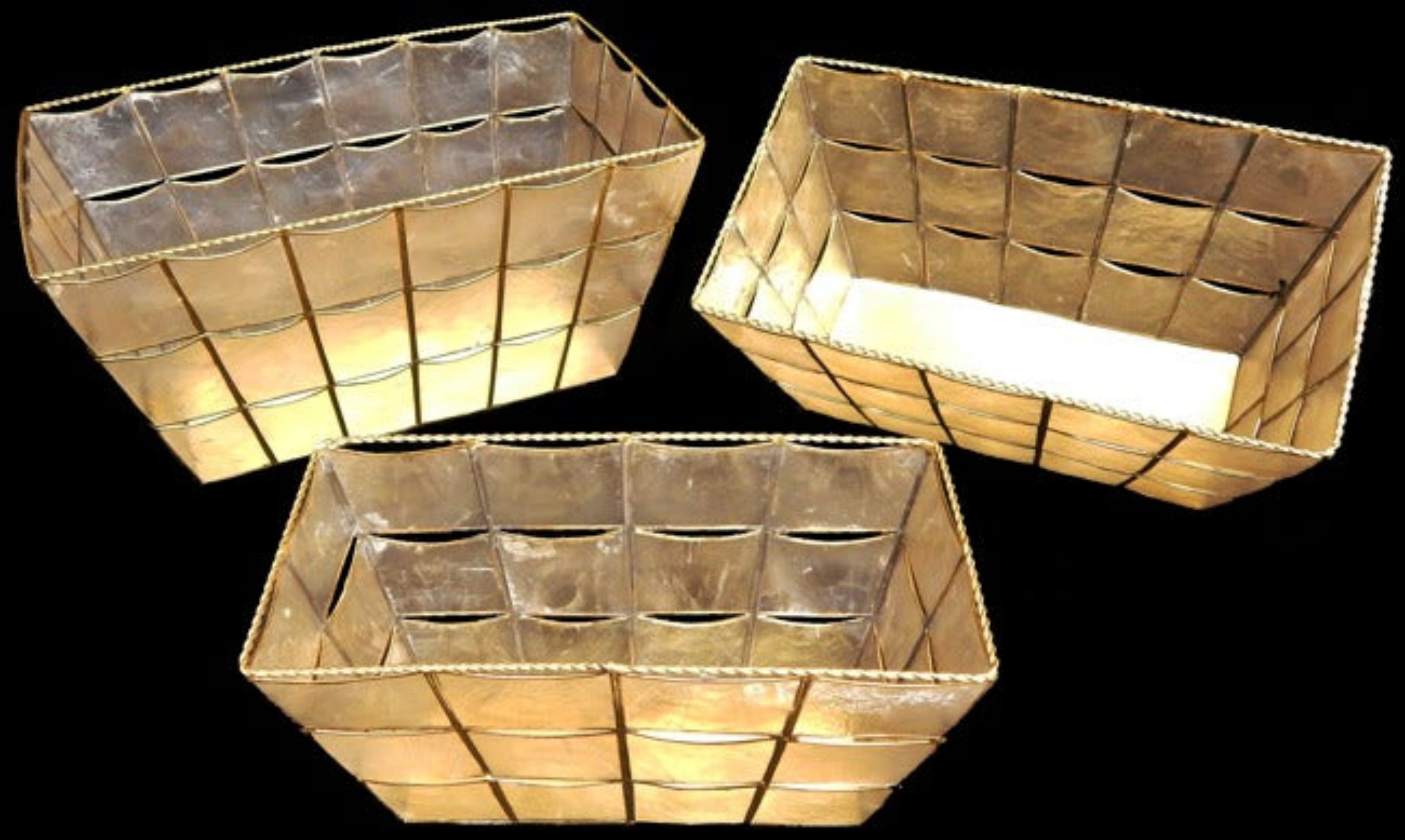 Capiz hand crafted 3 piece rectangle  graduated basket set 10x6" Sold by the Set 22726