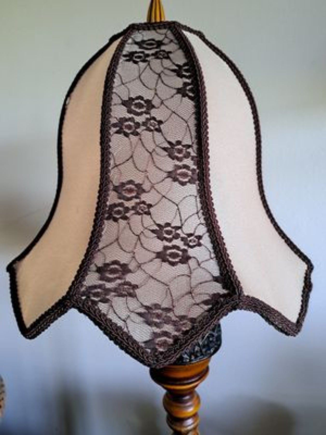 Fabric with Lace design Hand Sewn Lamp Shade 4x14x12" Tan & Brown   80526
