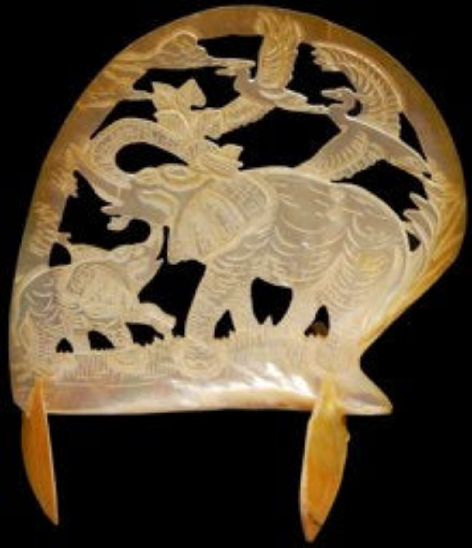 Golden Elephant Carved From GoldLip Oyster shells measuring  6 to 8"    60426