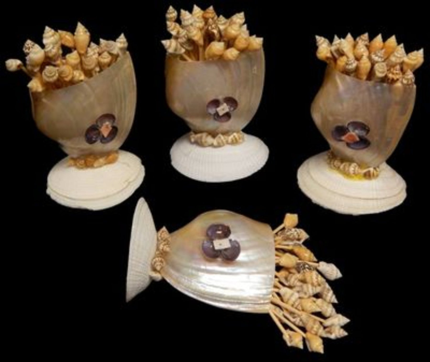 Polished Oyster Shell Container with Toothpicks measuring approximately 5" Sold Each   61226