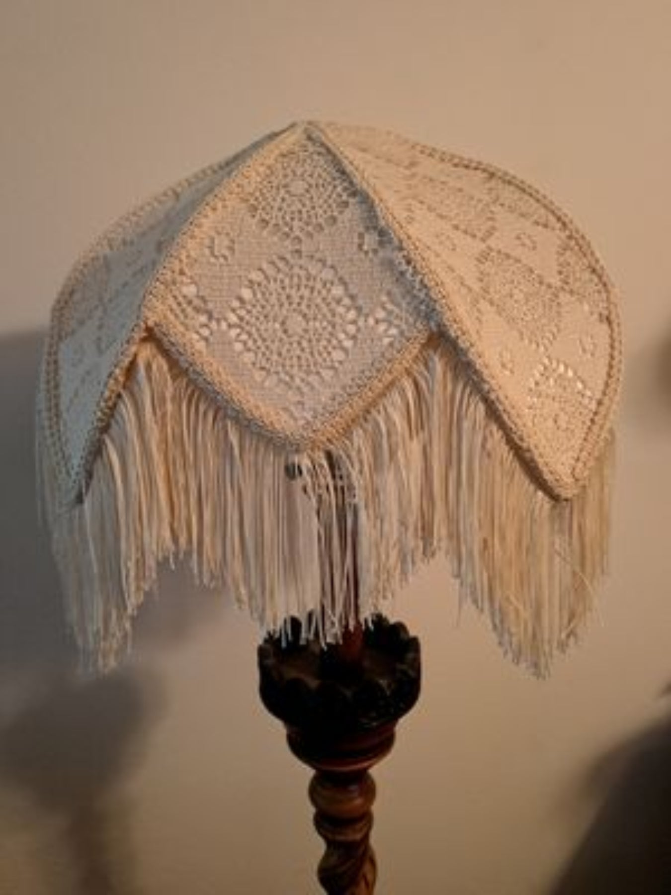Victorian Lampshade 3x10x14" Lite Cream -lace panels & fringe  Sold Each   80626