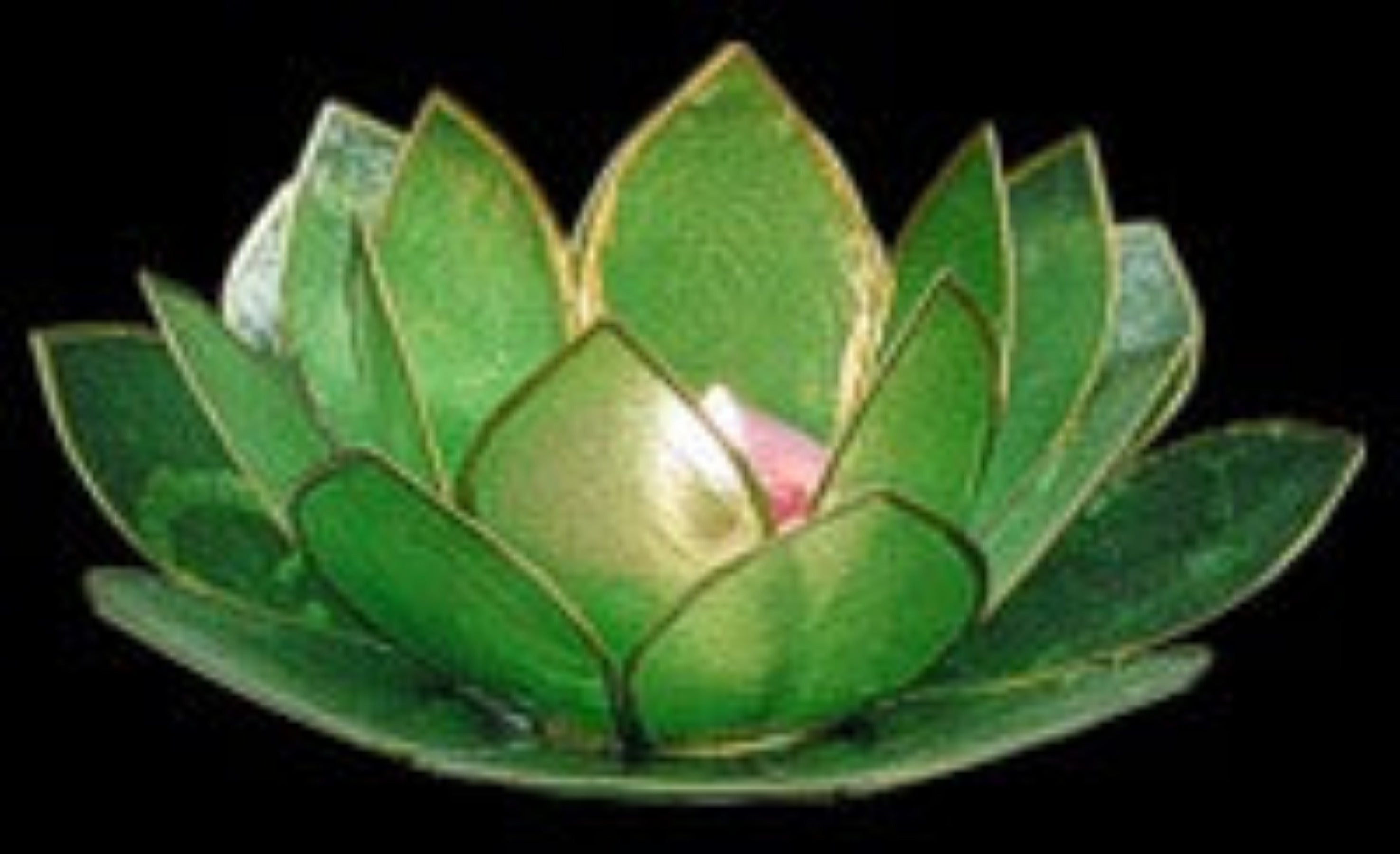 Capiz hand crafted 5x5" green lotus candle holder Sold Each   22726