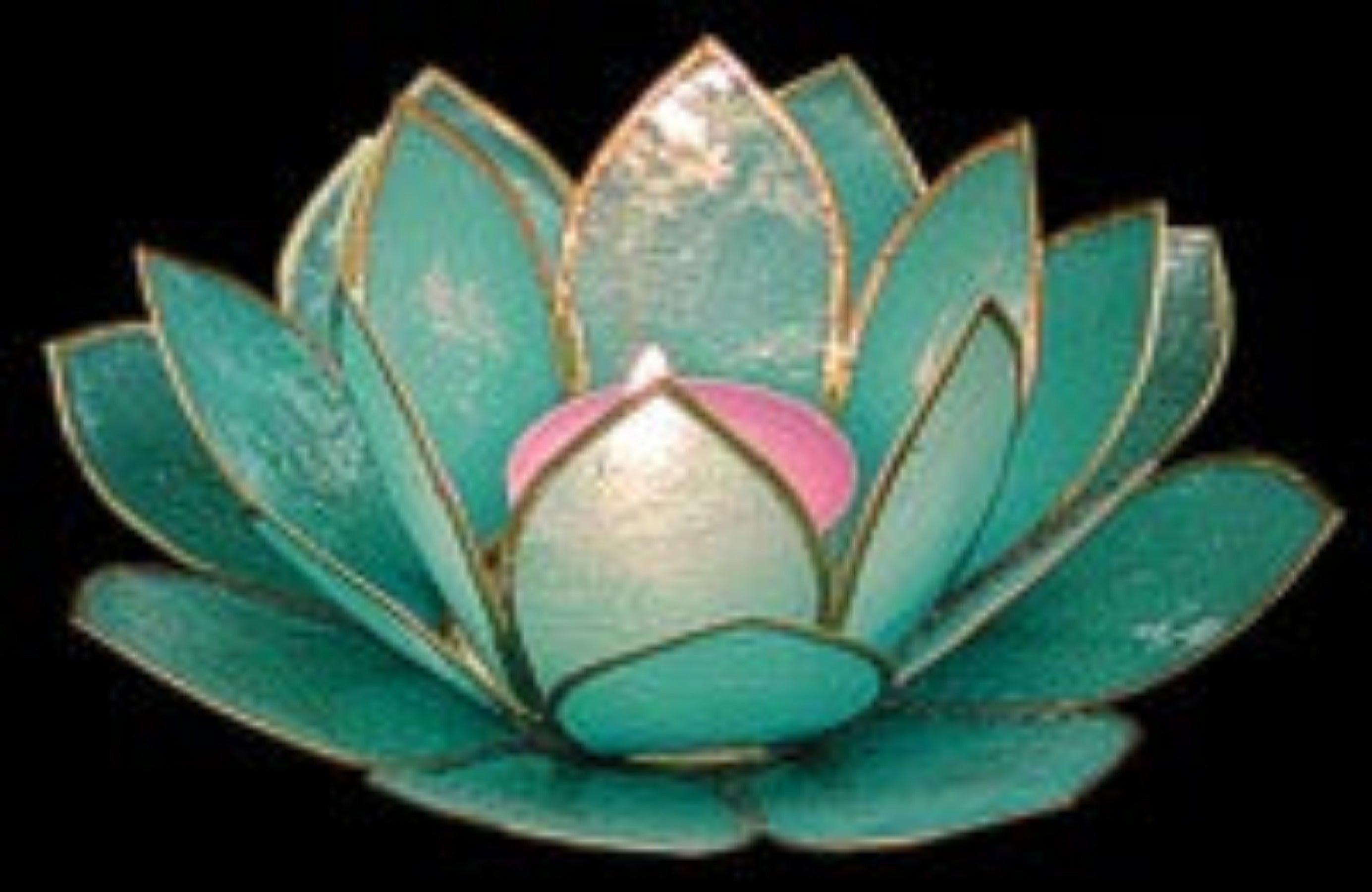 Capiz hand crafted 5x5 Lotus Turquoise Candle Holder   Sold Each 22726