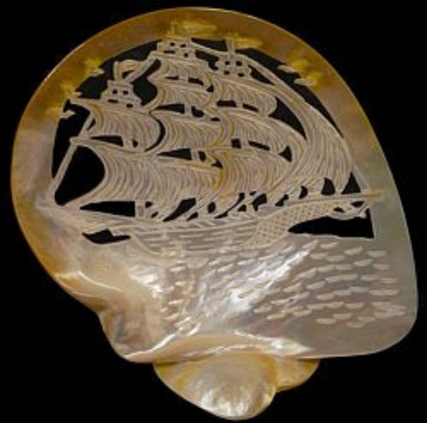 Galleon Carved From Gold Lip Oyters measuring 5 to 6" Sold Each    60426