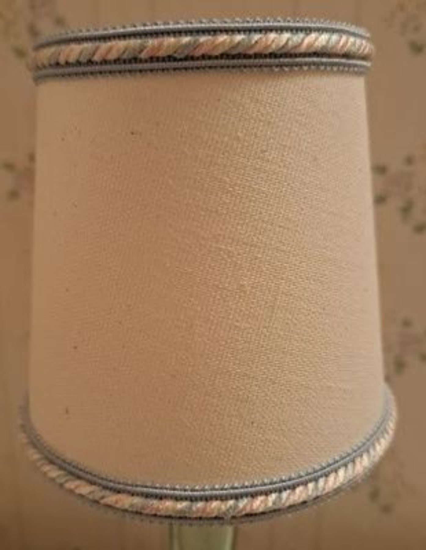 Lampshade Clipon 3x4x4" Biege, Blue/Pink Braided Trim  80326