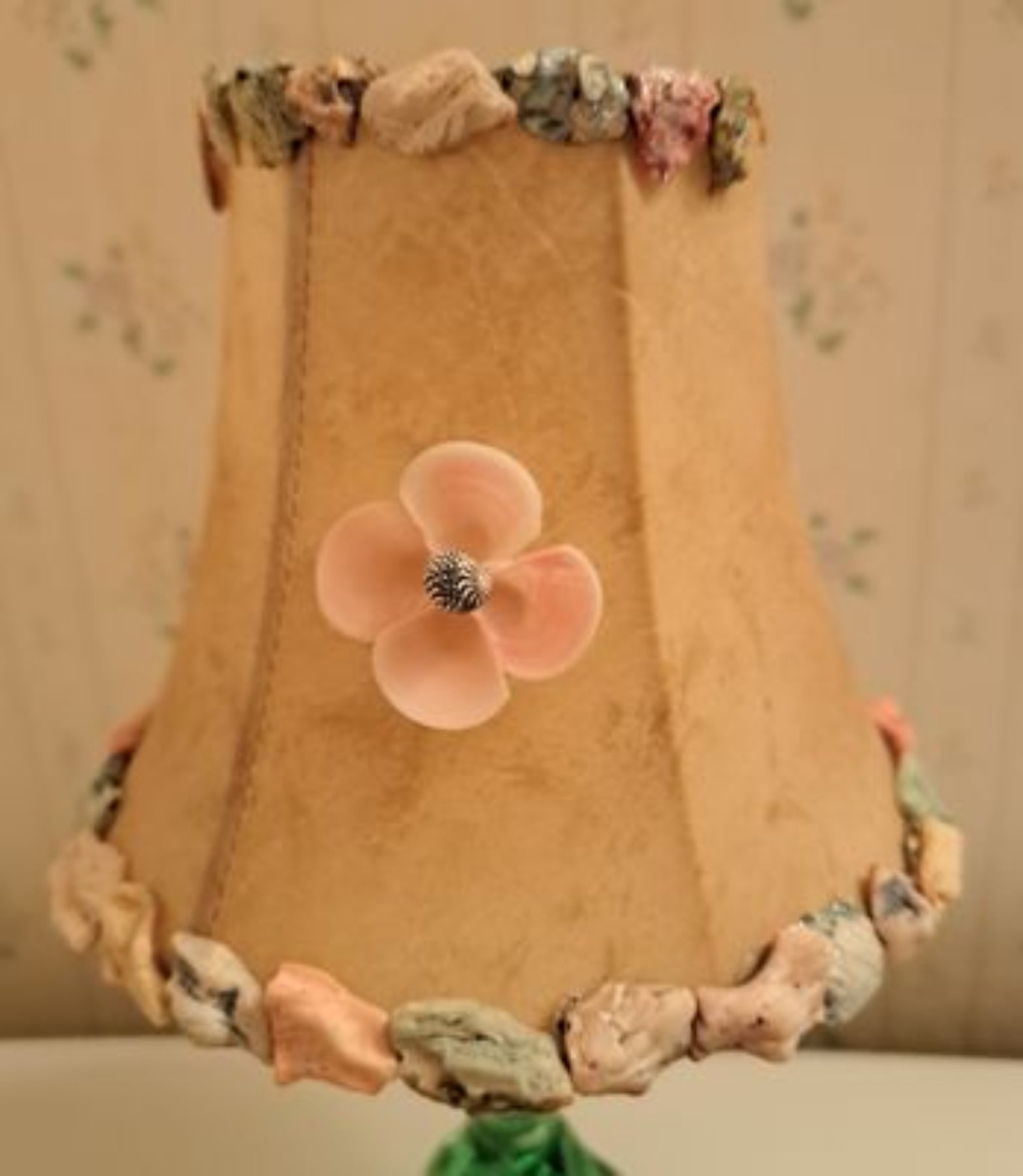 Lampshade 3x5x5" Clipon Tan Decorated With Shells   80326