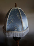Victorian Lampshade 4x12x10" Lite Blue With Satin Panels & Fringe    80626